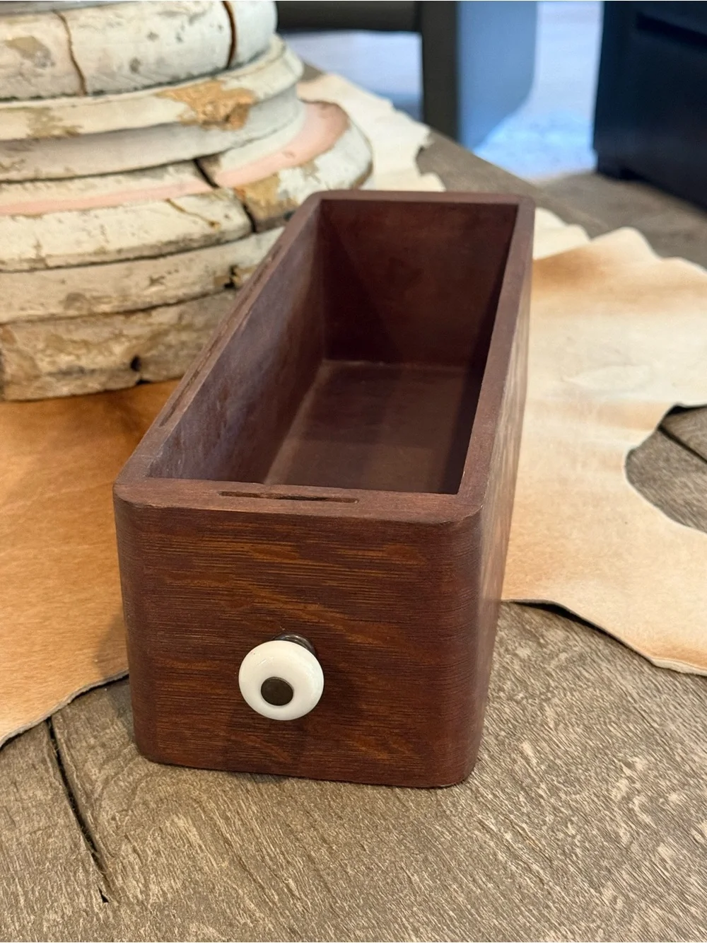 Vintage Sewing Wood Drawer Tray Organizer - Brown
